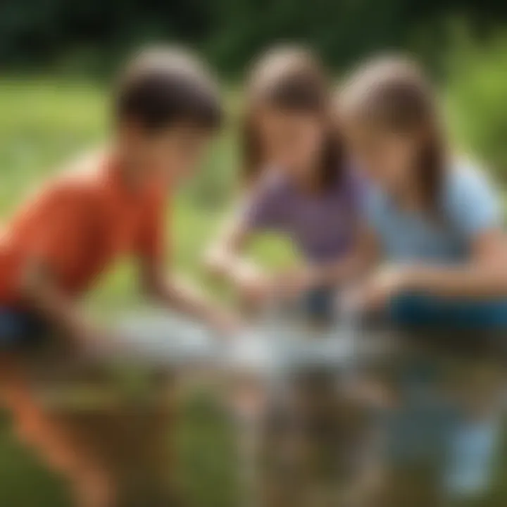 Kids experimenting with water surface tension