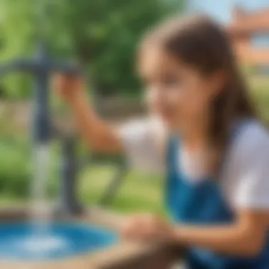 Young girl learning about water pressure with outdoor experiment