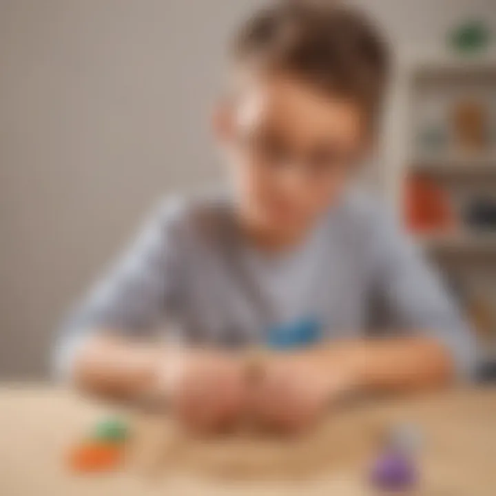 Young science enthusiast engaging with kinetic sand stress ball