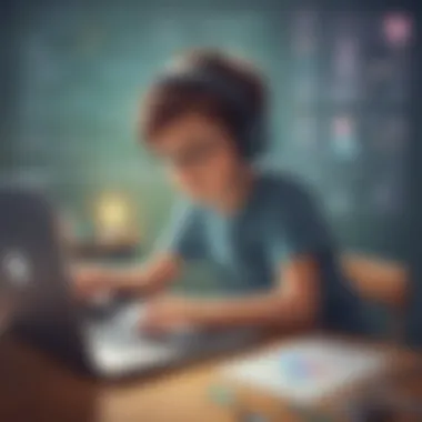 Playful Coding Activities Illustration of a young child engaged in coding activities with playful animations