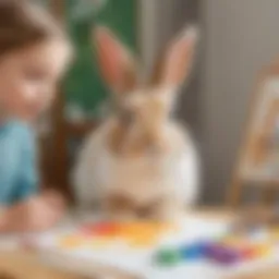 Preschooler painting a bunny picture