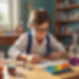 Young scientist exploring chemistry experiment kit