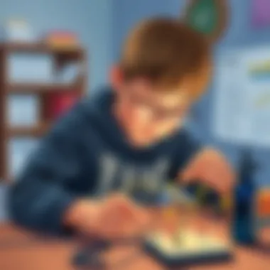 An eight-year-old engaged with a circuit building activity