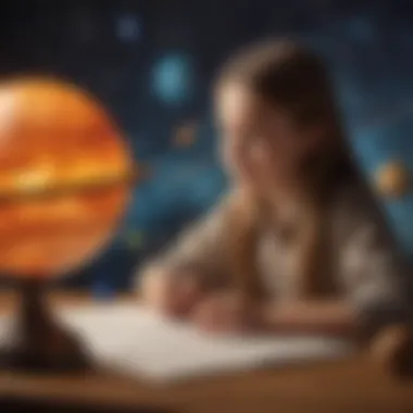 Young science enthusiast studying the solar system model