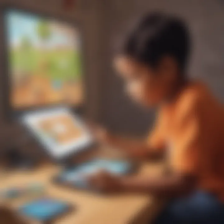 A child engaged with a tablet, displaying a coding app that encourages creativity through game-based learning.