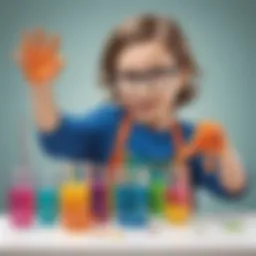 Young child conducting a science experiment with colorful liquids