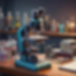 A colorful microscope on a lab table