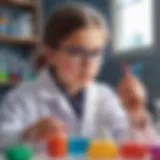 Young scientist experimenting with colorful chemicals