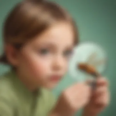 Curious child examining a magnified insect