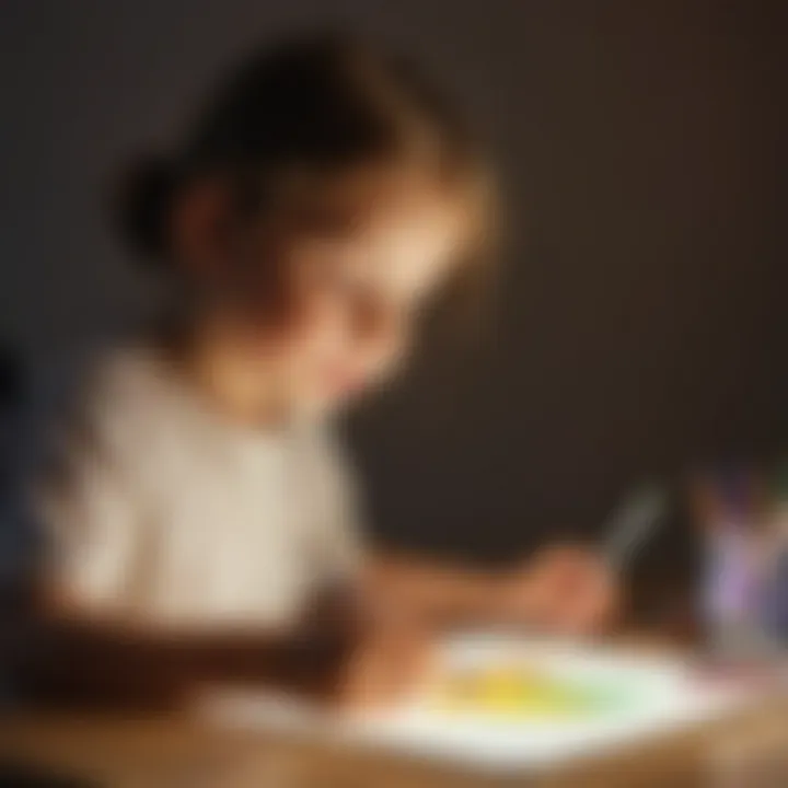 Artistic representation of a child painting with light