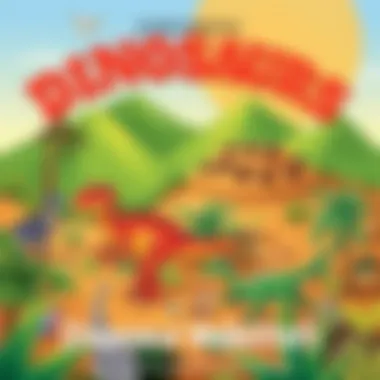 A colorful depiction of different dinosaur habitats including forests and deserts.