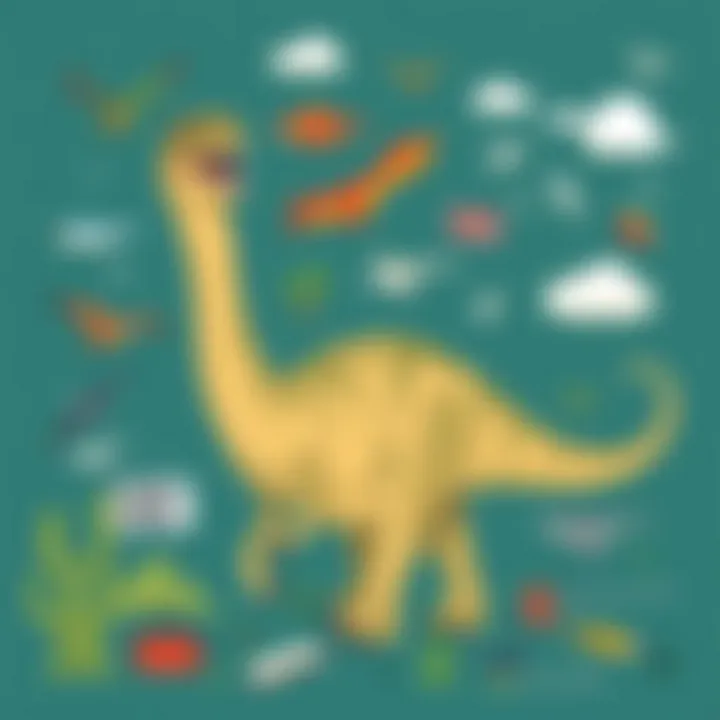 A thought-provoking illustration showing the cultural representation of dinosaurs in modern media.