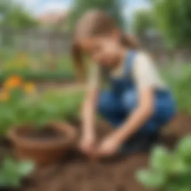 Child planting seeds in a garden