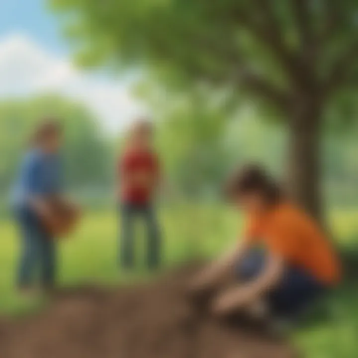 Illustration of children planting trees