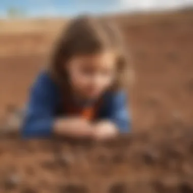 Close-up of kindergartener observing different layers of soil