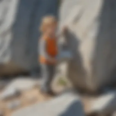 Young child holding a piece of rough granite