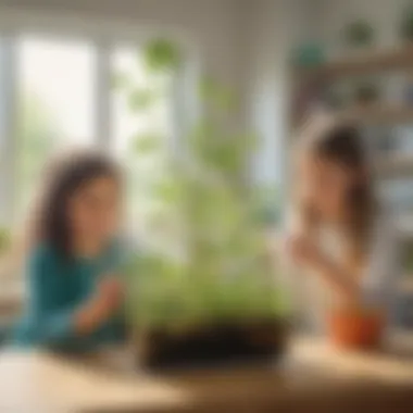 Documenting Plant Growth in Transparent Containers Children observing a plant growing in a clear container