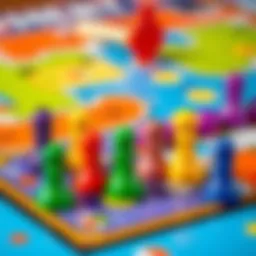 Colorful board game pieces on a vibrant game board