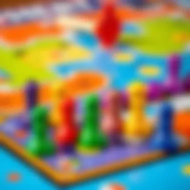 Colorful board game pieces on a vibrant game board