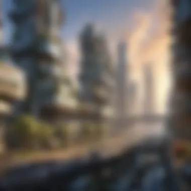 Engineering for a Sustainable Future A futuristic cityscape powered by advanced engineering solutions, reflecting the impact of technology on society.