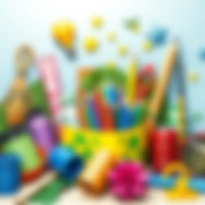 A colorful display of recycled materials for creative projects.