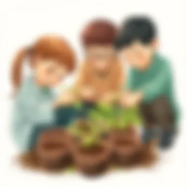 Children planting seeds in biodegradable pots.