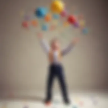 Preschooler juggling colorful balls