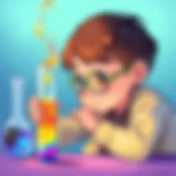 A young child observing a colorful chemical reaction in a test tube