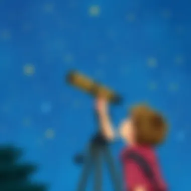Gazing Through a Telescope A child gazing through a telescope at the night sky filled with stars