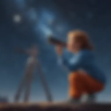 Illustration of a child exploring the wonders of outer space through a telescope