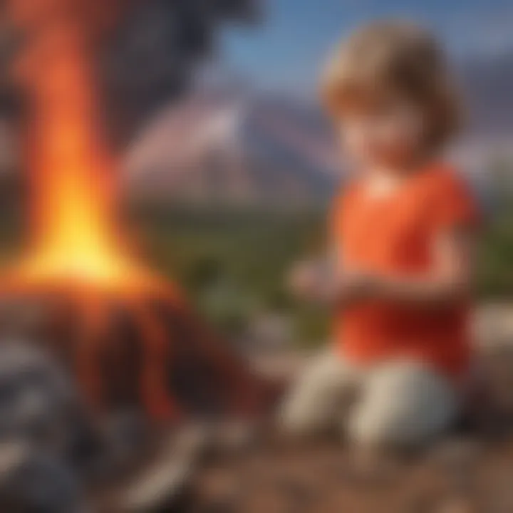 Young child observing a mini volcano eruption science experiment