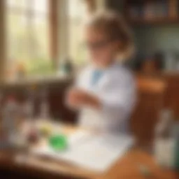 Illustration of a young child conducting a science experiment