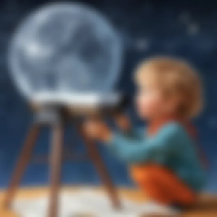 Illustration showcasing a child exploring space through a telescope