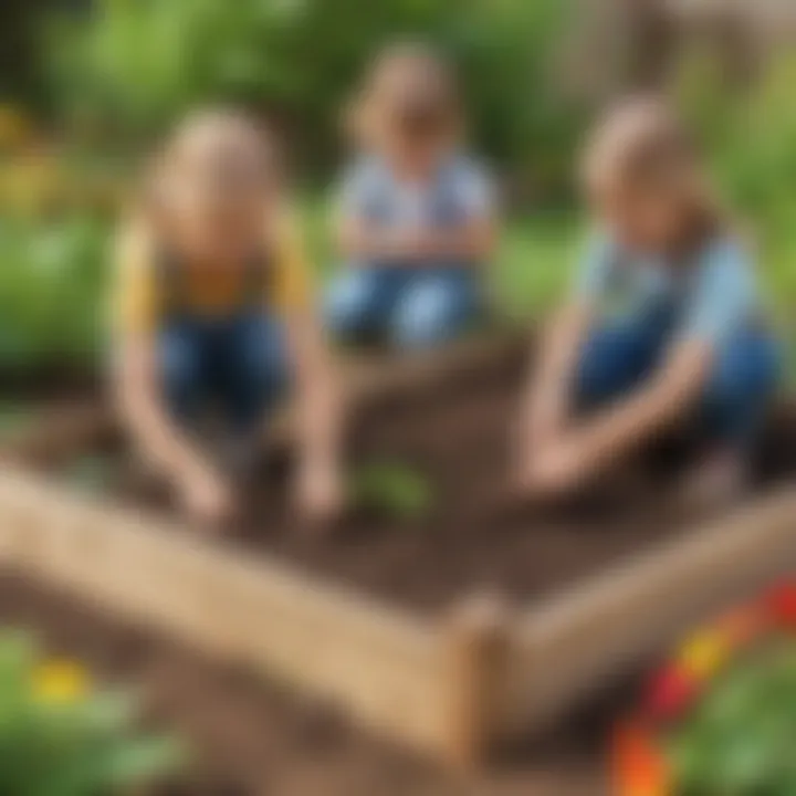 Kids planting seeds in a garden bed