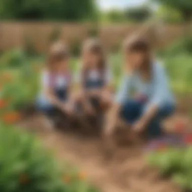 Children conducting soil pH experiment in a garden