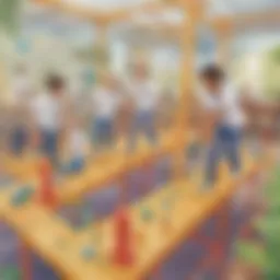 Children engaging in a science-themed obstacle course