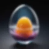 Egg in crystal clear solution with light refracting through