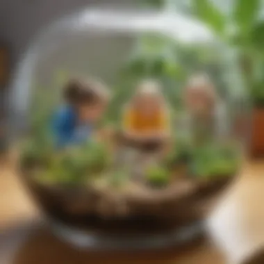 Children observing plant growth in a DIY terrarium