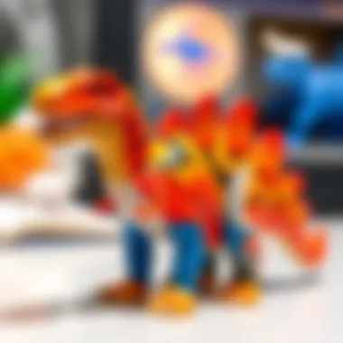 A colorful dinosaur figurine demonstrating the excitement of prehistoric life.