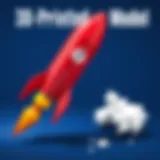 A vibrant 3D printed rocket model showcasing design intricacies.