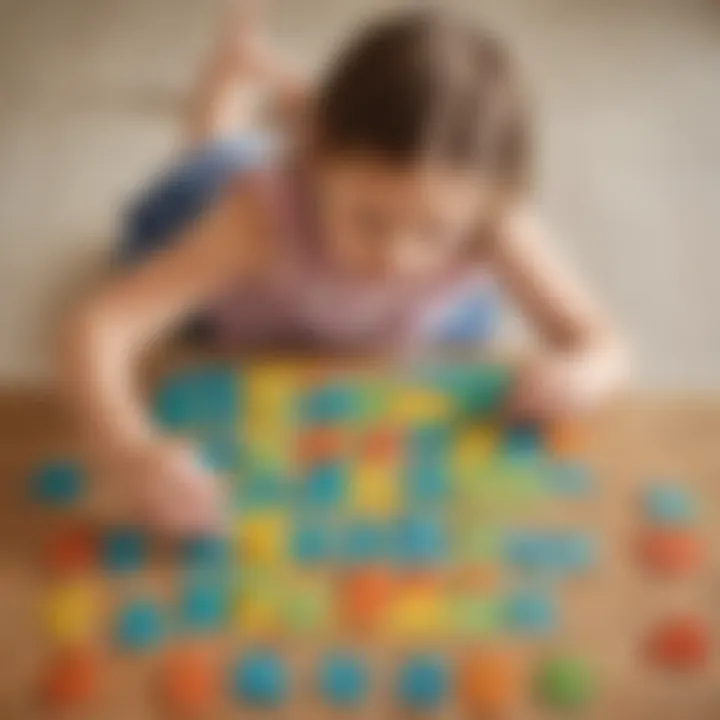 Preschooler arranging numbered puzzle pieces