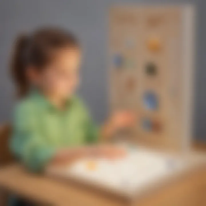 Child exploring interactive tactile station