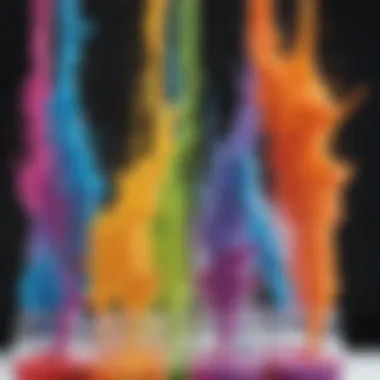 A colorful chemical reaction experiment demonstrating fizzing colors