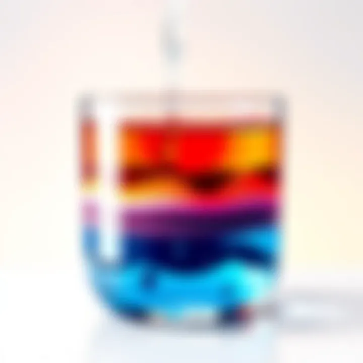 Colorful layers of liquids showcasing density differences
