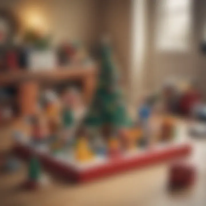 A variety of Lego pieces arranged in a festive setting