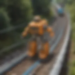 A colorful line-following robot navigating a winding track