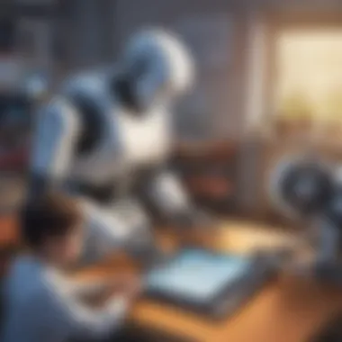 Young students programming a robot on a tablet