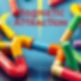 Colorful magnets demonstrating magnetic attraction