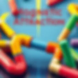 Colorful magnets demonstrating magnetic attraction