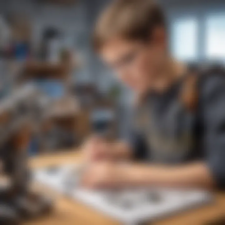 Close-up of a child assembling a robotic project in a makerspace.